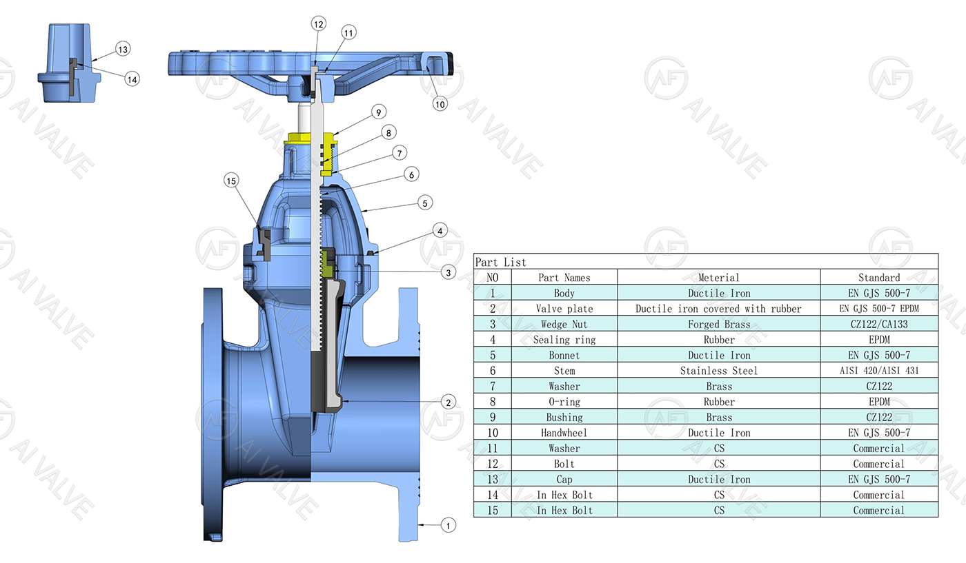 Brass Nut Resilient Seated Gate Valve